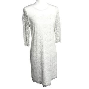 BCBG‎ PARIS Size 8 White Floral Lace Lined Midi Dress Eyelash Coquette Bridal